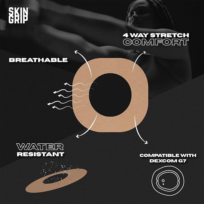 Skin Grip Adhesive Patches Compatible with Dexcom G7 & Stelo CGM with Cutout – Waterproof & Sweatproof Cover for Continuous Glucose Monitor Sensor, Stays Secure for 10-15 Days – 20 Pack, Tan