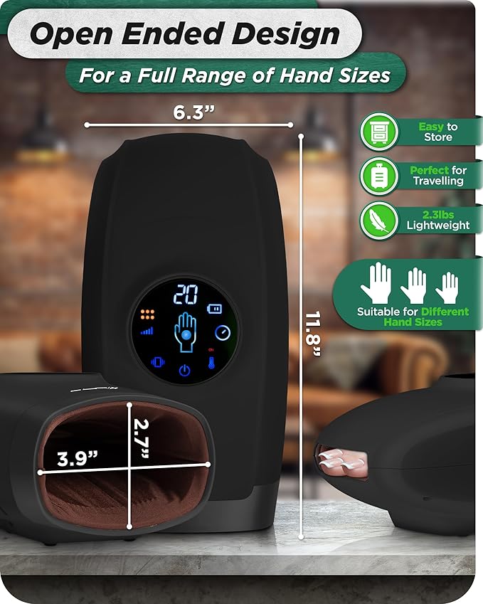 Lunix LX7 FSA Carpal Tunnel & Wrist Pain Relief Device, Heated Air Compression Hand Massager for Arthritis, Mothers Day Gifts for Women & Mom, Touchscreen, Charcoal Black
