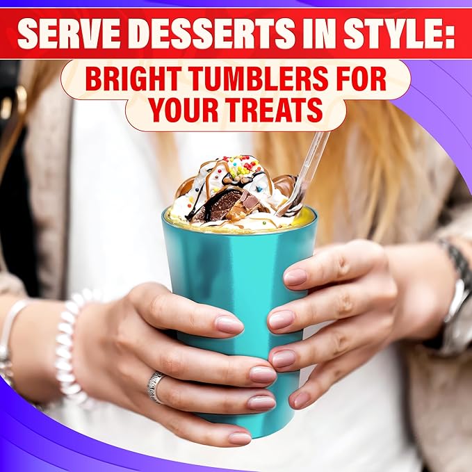 Retro Style Aluminum Cups 15 oz Set of 6 - Metal Tumblers for Cold Drinks, Festive Color-Finished Metal Cups for Drinking, Stackable and Dishwasher-Safe, for Home, Camping, Patio & Holiday Parties