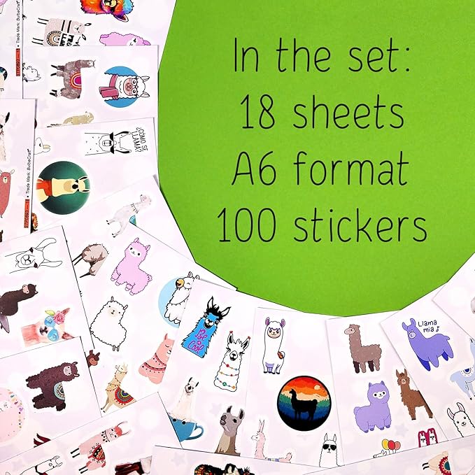 BulbaCraft 100Pcs Llama Stickers for Water Bottles & Laptop Decals - Llama Party Supplies, Gifts for Women & Men