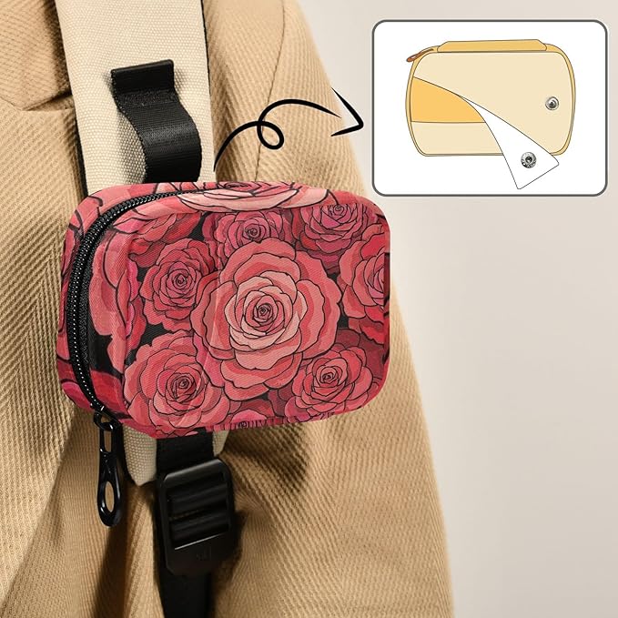 Cute Cartoon Flower Rose Red Pill Bags with Detachable Compartments Attachable Small Pill Organizer for Purse