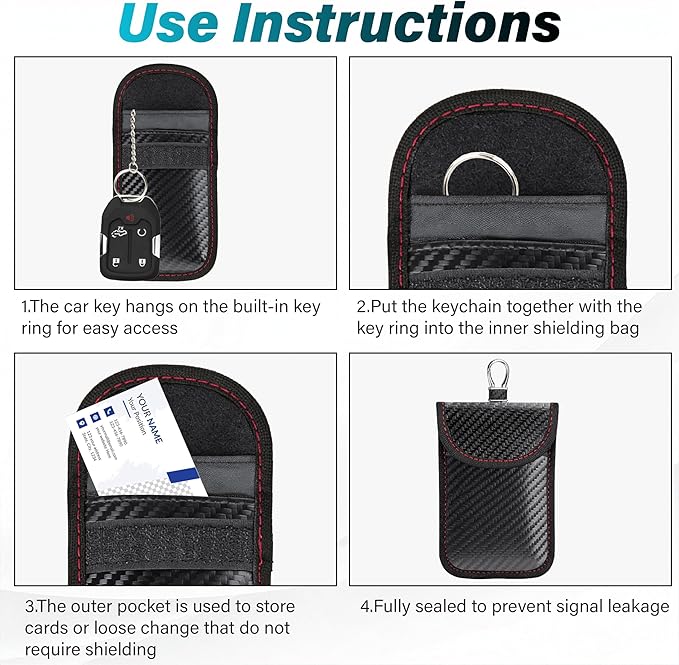 4 Pcs Faraday Bag for Car Keys, RFID Signal Blocking Pouch, Anti-Theft Key Fob Protector, Cell Phone Signal Blocker Case, Car Key Fob Cage (Small)