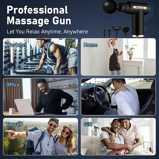 Massage Gun,Upgrade Deep Tissue Muscle Massage for Pain Relief,Percussion Massager with 4 Massage Heads & Silent Brushless Motor,Portable Handheld Massager Gifts for Women Men