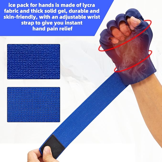 2pcs Finger Arthritis Compression Hand Ice Pack Gloves for Pain Relief, Adjustable Blue Wrist Ice Pack for Hot & Cold Therapies, Reusable Finger Ice Gloves Sleeve for Tendinitis, Carpal Tunnel