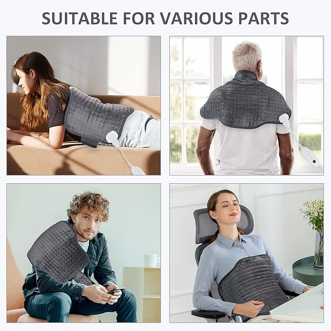Snailax Heating Pad for Back Pain Relief，Electric Heat Pad for Period Cramps, Neck, Shoulders, Heated Pad with Adjustable Strap, 6 Heat Levels, Auto Shut Off, 16”x24”,Washable,Gifts