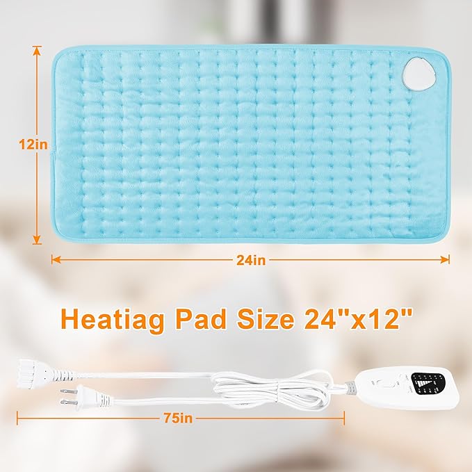 Deepsoon Heating Pad,Electric Heating Pads for Back,Neck,Abdomen,Moist Heating Pad for Shoulder,Knee,Arms,Legs,Dry/Moist Heat & Auto Shut Off,Christmas Gifts for Men and Women,Light Blue,24x12 Inch