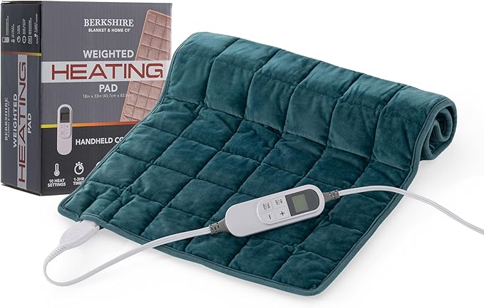 Berkshire Blanket Weighted Heating Pad - 18"x33" Electric Heat Wrap with 10 Heat Settings & Auto Shut Off - Soothing Heat Wrap for Back, Neck, Shoulders, Legs, Abdomen - Machine Washable & Portable