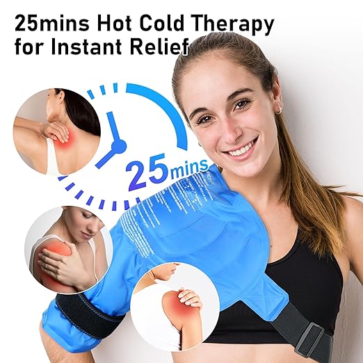 Shoulder Ice Pack Wrap, Larger Rotator Cuff Cold Therapy Support Brace for Shoulder Pain Relief, Reusable Gel Hot Cold Compress for Sports Injuries, Tendonitis, Surgery Recovery