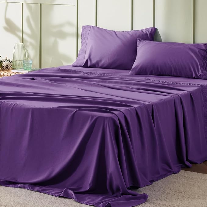 Bedsure King Size Sheets Set - 4 Pieces Soft King Sheets - Breathable & Cooling - Hotel Luxury - Easy Care Polyester Microfiber Bedding for Women, Men, Purple