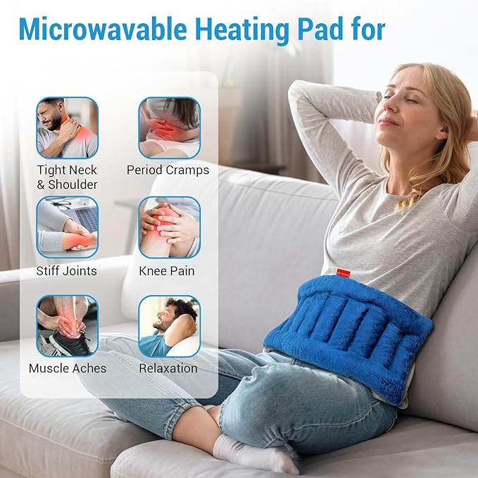 Comfytemp Microwave Heating Pad for Pain Relief, 8"x16" 2.18LB Hot Pack Moist Heat Relief for Neck Shoulder, Cramps, Muscle Ache, Warm Compress Relaxation Items for Women Men Seniors