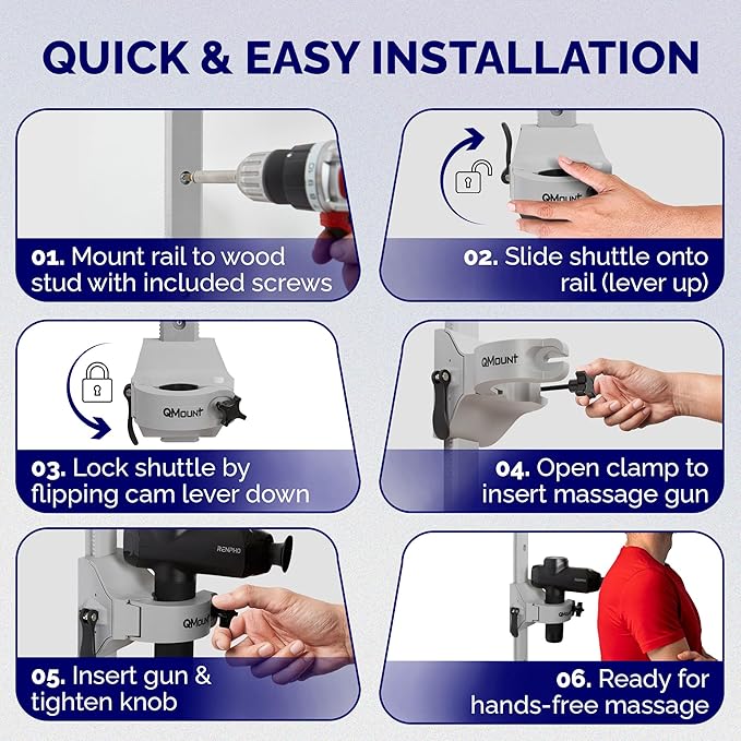 Massage Gun Holder & Wall Mount - Hands-Free for Full Body Muscle Recovery - Fully Adjustable Massage Gun Wall Mount - Heavy Duty Nylon Body, No Slip, Supports Deep Massaging