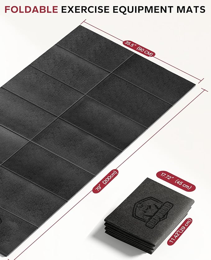 HAPBEAR Treadmill Mat – 68"x24"x1/5" Thick Non-Slip Foldable Exercise Equipment Mat for Walking Pad, Weight Bench & Treadmill – Shock Absorbing Floor Protector for Home Gym, Carpet & Hardwood Floors