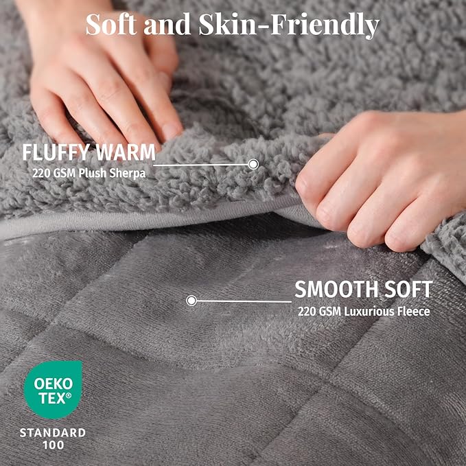 Topblan Sherpa Fleece Weighted Blanket for Adult, 15 lbs Dual Sided Cozy Fluffy Heavy Blanket, Ultra Fuzzy Throw Blanket with Soft Plush Flannel Top, 60 x 80 inches, Grey