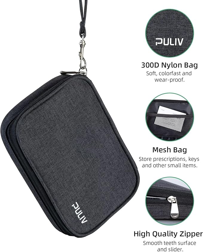 PULIV Weekly Pill Organizer 4 Times a Day with a Business Stylish Bag, Portable Pill Box 7 Day with 28 Compartments for Men, Removable Pill Sorters to Store Vitamin, Medication, Fish Oil, Supplements