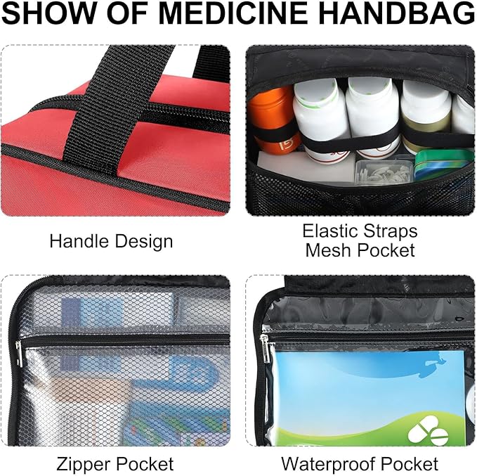 Naanle Pill Organizer Bag Travel Pill Bottle Medicine Organizer Home Storage Medication Bag for Vitamin Supplements, Medical Sign Empty First Aid Bag for Car Camping, 1.0 Count