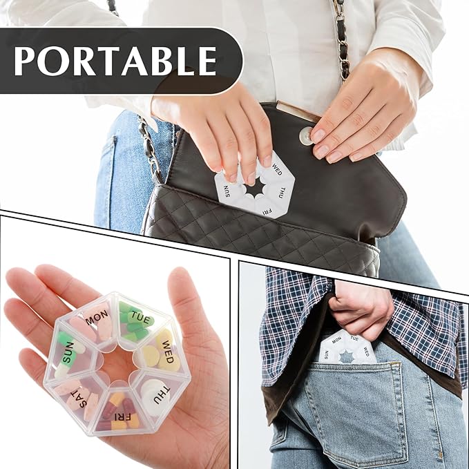 Sibba 7 Day Pill Organizer, 2 Pcs Medicine Pill Box, Daily Pill Holder, Portable Travel Pill Container Holder for Pocket or Purse, Medicine Planner for Vitamins Fish Oil, Supplements(Clear)