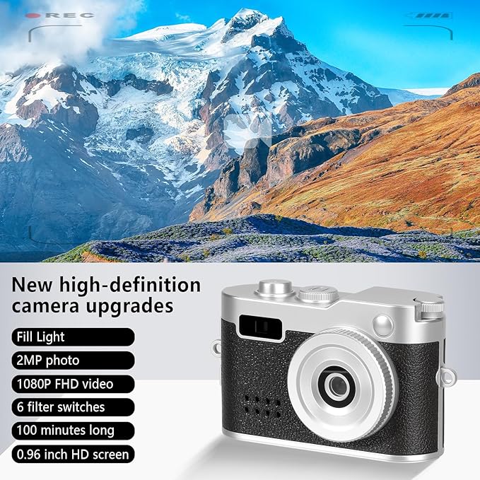 Mini Keychain Camera, FHD 1080p Mini Digital Camera with 32GB SD Card, Flash, 6 Creative Filters, 0.96" HD Display, 100 Mins Battery Life for Travel Recording Birthday Gifts (Vintage, Dark)