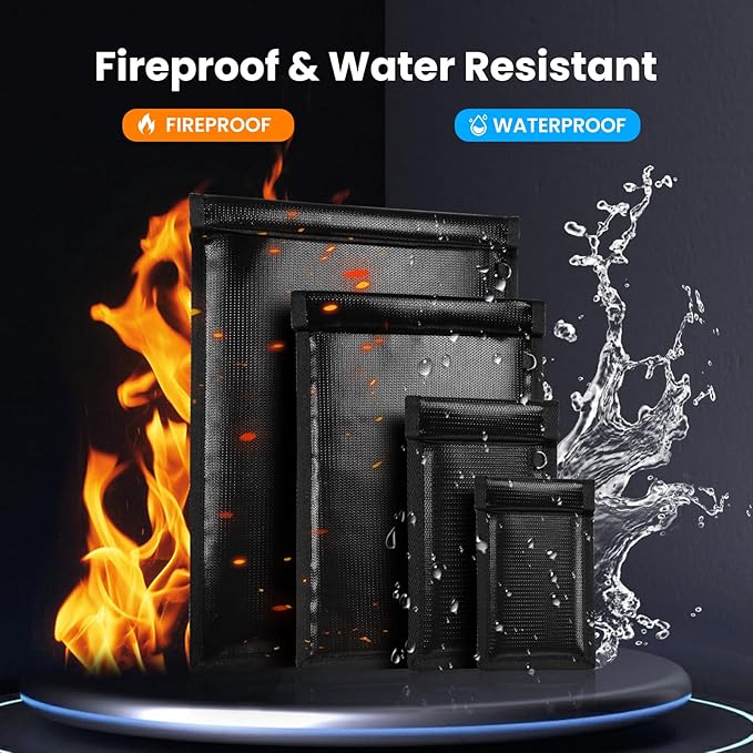 Faraday Bags, Waterproof Fireproof Money Bag for Cash, Important Document Storage Organizer for Valuables, Legal Documents Safe, Fireproof & Waterproof (Black)