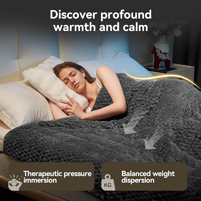 Weighted Blanket Queen Size for Adults,15lbs Jacquard Sherpa Heavy Blanket for Calming and Relax, Dual Sided Ultra Soft Fuzzy Throw Blanket with Glass Beads, 48" x 72" 15lbs, Dark Grey