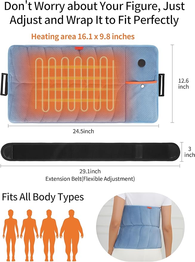 Portable Heating Pad with 12V 15000mAh Battery,Weighted Heating Pad with 3 Heat Levels,Electric Cordless Heat Pad for Back,Neck,Shoulder,Abdomen,Leg,12"x24",Indoor & Outdoor Travel
