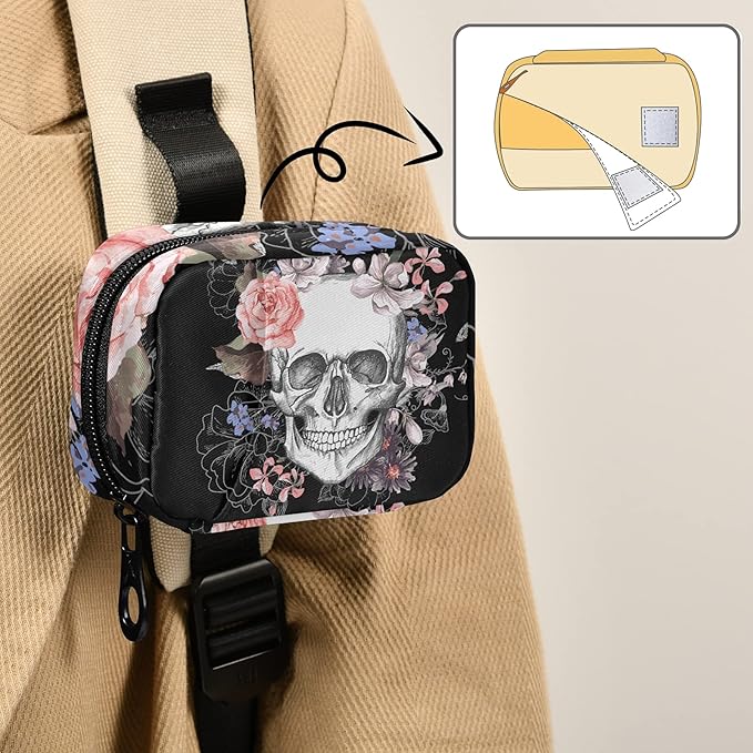 Naanle Watercolor Flower Skull Pill Box 7 Day Pill Case Travel Pill Organizer Bag with Zipper Portable Weekly Case Compact Size for Vitamin Supplement Holder