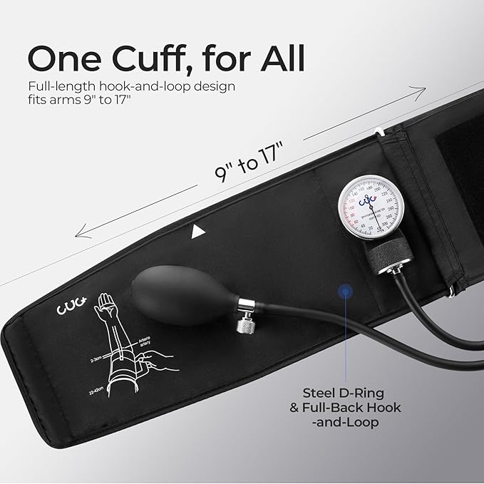 Professional Aneroid Sphygmomanometer, Blood Pressure Cuff Manual, Precision Copper & Brass Movement, Medical-Grade Reinforced PVC Tubing, Calibration Tool, Ideal for Doctors, Nurses, and Students