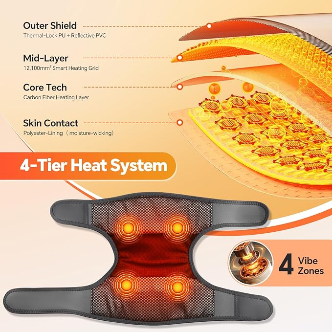 BAISEMAIN Knee Massager with Heat, Heating Pad for Knee Shoulder Elbow Pain Relief, Cordless Heated Knee Brace for Arthritis with Massage, Gray
