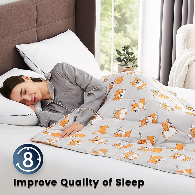CuteKing Weighted Blanket for Adults: Weighted Blanket with Premium Glass Beads - Breathable Heavy Blanket for Comfort Sleep - Thick Blanket for Adult All Season(15lbs, 48"x72", CuteDog)