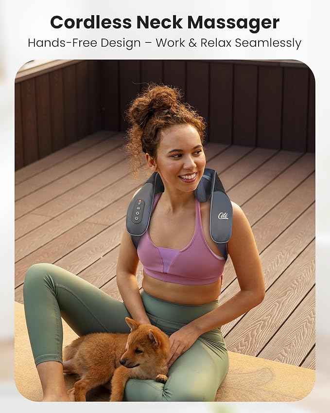 CILI Cordless Neck Massager with Heat, 4D Shiatsu Shoulder Back Deep Tissue, Neck Back Massager Pillow, Wider Massage Head & More Heating Area, Gift for Dad Mom