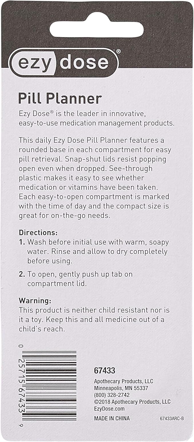 Ezy Dose Travel Pocket Pharmacy Pill Box and Medicine, Vitamin Container, Daily, AM PM Planner and Storage, Snap Compartments, Pack of 6, Colros May Vary