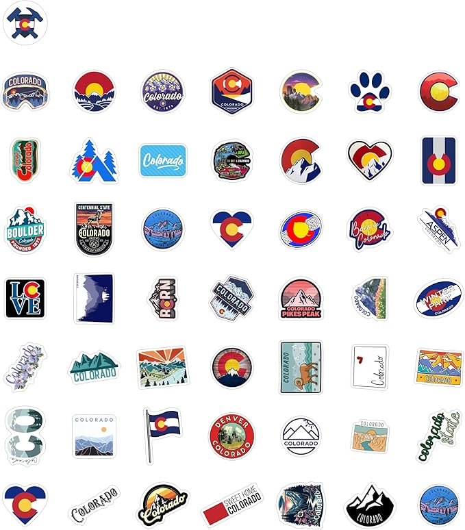 BulbaCraft 100Pcs Colorado Stickers for Water Bottle and Laptop - Colorado Party Supplies & Decorations, Waterproof Vinyl Decals, State Pride and Icon Stickers, Gifts for Women & Men