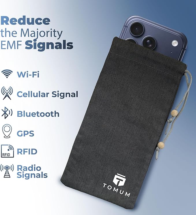 TOMUM EMF Shield Sleeve for Cell Phone - EMF Protection Smartphone Pouch - Anti EMP Bag - Signal Blocking Case for Radiation EMF EMP 5G RFID (Black, 2 Pack)