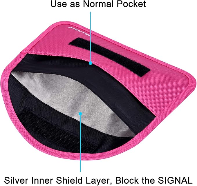 Signal Blocking Bag, 2 Pack RFID Faraday Bag Shield Pouch Cage Box Wallet Case for Cell Phone and Car Key FOB, Privacy Protection, Anti-Hacking - Black & Hot Pink
