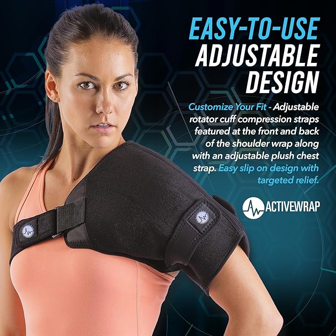 ActiveWrap Shoulder Ice Pack Wrap, with 2 Reusable Heat & Ice Packs for Shoulder Pain Relief, Rotator Cuff Cold Therapy, Adjustable Compression Straps, Post-Surgery Must-Have, Small/Medium