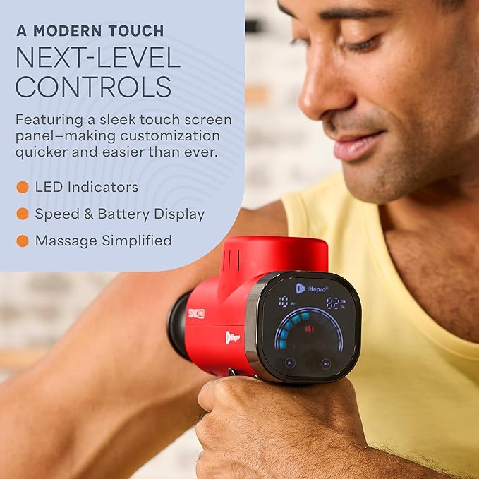 Lifepro Sonic Pro Handheld Electric Massage Gun – Deep Tissue Percussion Massager Gun with 10 Speeds & 9 Heads – Muscle Massager for Athletes Back, Legs, Arms