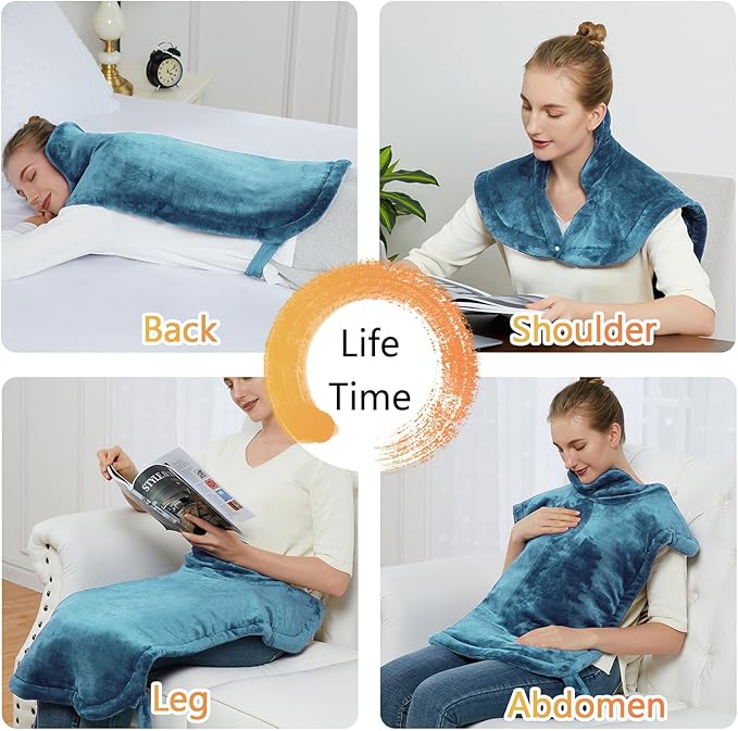 CAROMIO Heating Pad for Back Pain Relief, Neck and Shoulders Electric Heating Pads Large Size, Weighted Full Body Back Heat Pad with Auto Shut Off, Fast Heating and 4 Heat Settings (Teal, 33"x22")