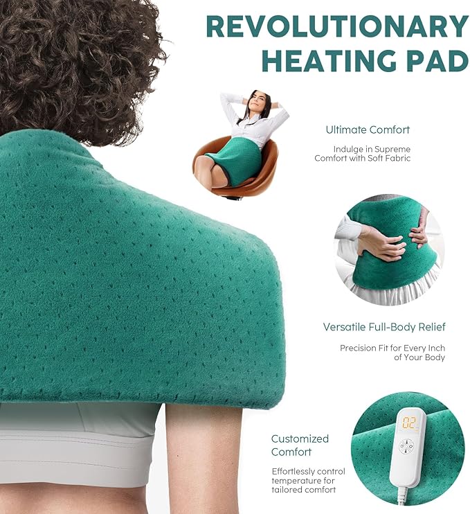 Heating Pad for Back Pain & Cramps - Ultimate Pain Relief & Versatile Gift for Women, Men, Dad, Mom - Ideal for Christmas, Father's Day, Mother's Day - Soft Machine Wash Fabric, King Size 12"x24"