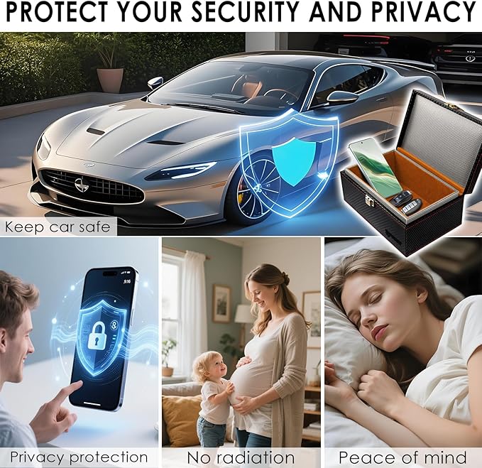 Faraday Box for Car Keys, Faraday Key Fob Protector, Anti Theft Faraday Cage, Keyless Entry Protector Faraday Pouch for Key fob, RFID Signal Blocking Box(Pink,L)