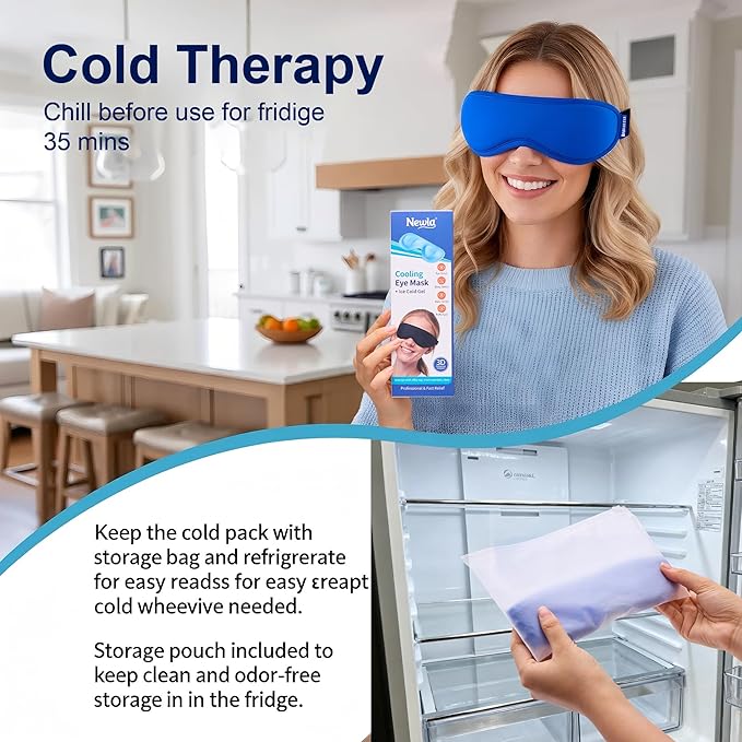 Cooling Eye Mask with Gel Cold Therapy: Contoured Reusable Ice Compress for Puffiness, Eye Fatigue, Sinus Pressure, After-Surgery Recovery, Universal Adjustable Fit for Travel, Beauty (Blue)