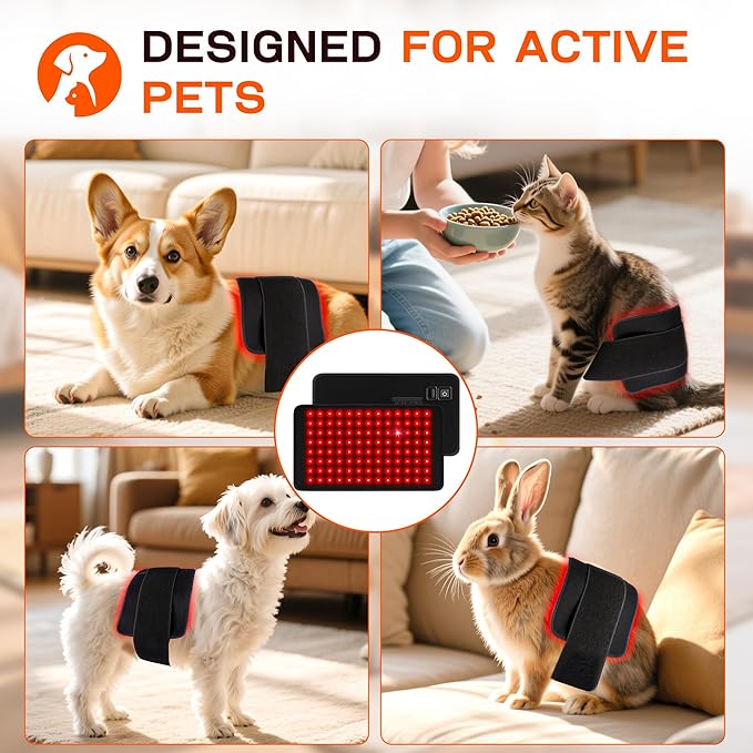 Red Light Therapy Belt for Dogs, Portable 16 × 8 in 660/850 nm 120-LED Pad, Wearable Infrared Device for Stiff Joints & Back Comfort, Flexible Wrap Straps