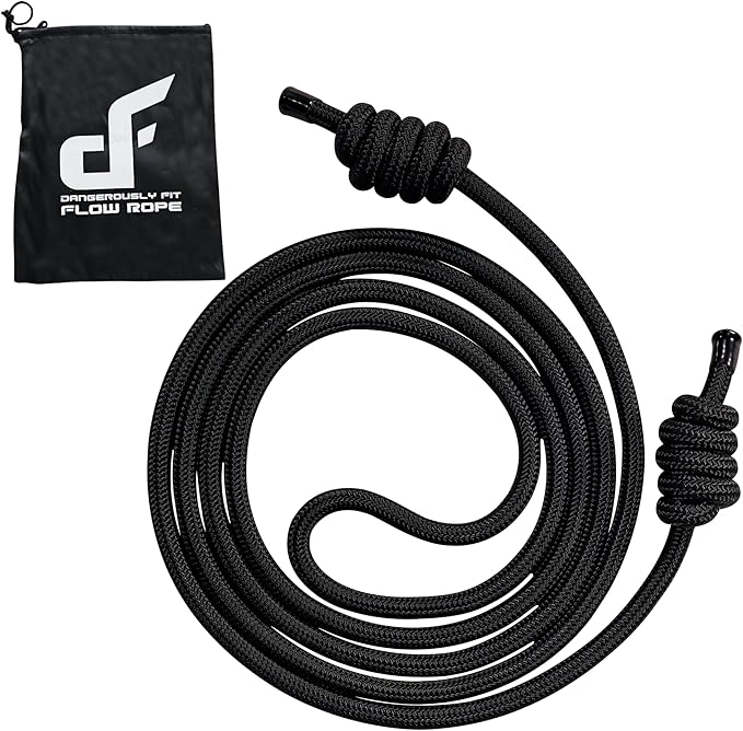 Flow Rope for Fitness Exercise - 8mm Double Braid 9ft Adjustable Length Jump Ropes - Home or Gym Training Workout for Men and Women