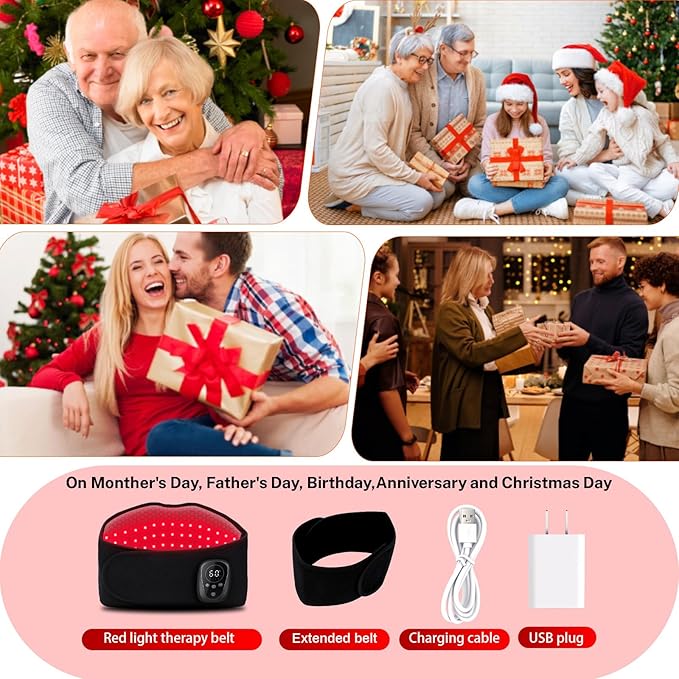 Red Light Therapy Belt for Body - Cordless 660nm&850nm Infrared Light Therapy Device with Vibration Pulse Timer, Heating Pad Wrap for Back Shoulder Waist Muscle Pain Relief at Home Office Travel