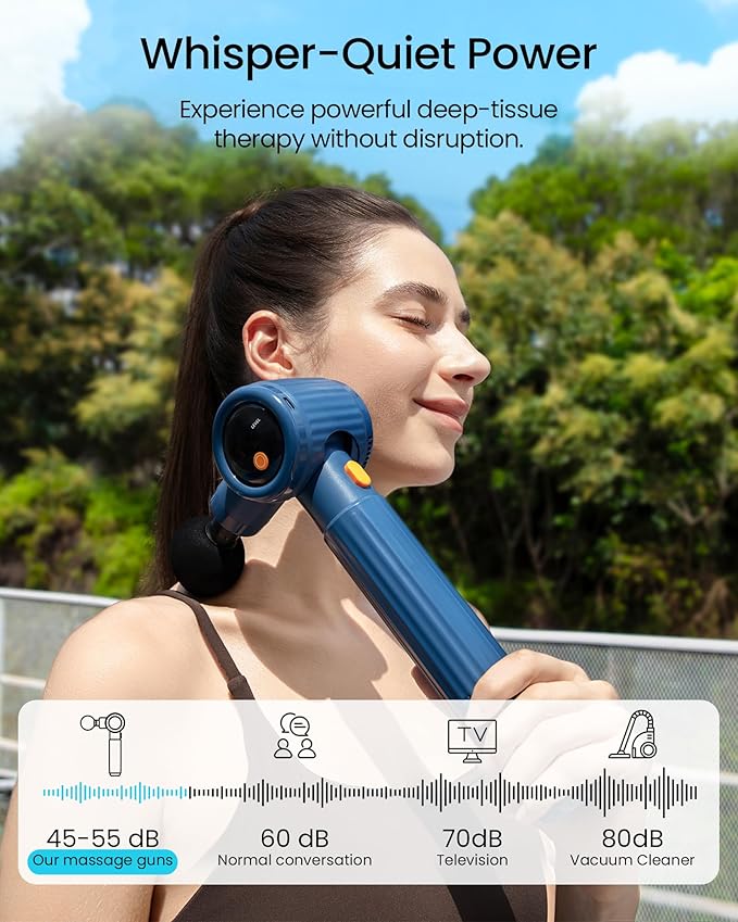NAPRE Handheld Back Massager,Deep Tissue Neck Massager for Shoulders/Waist/Legs/Body Pain Relief,Cordless Percussion Muscle Massage Gun with Extension Handle & 3 Adjustable Angles,6 Heads,Blue