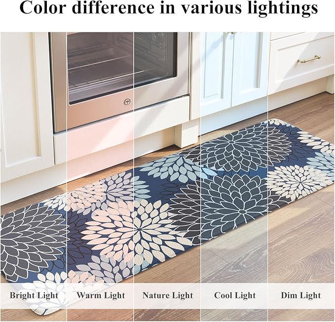 KIMODE Anti Fatigue Kitchen Mats for Floor, Boho Floral Kitchen Rugs 24" x 71", Wide Long Cushioned Mats for Kitchen Floor, Non Slip Kitchen Floor Mats for Sink Laundry Office,Blue Multi