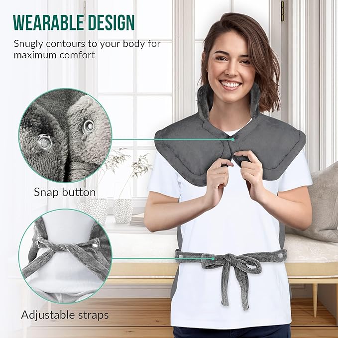 Snailax Heating Pad for Neck and Shoulders and Back, Large Heating Pad for Neck and Shoulders, Electric Heated Wrap, 6 Heat Settings & Auto Shut Off, Washable,Gifts