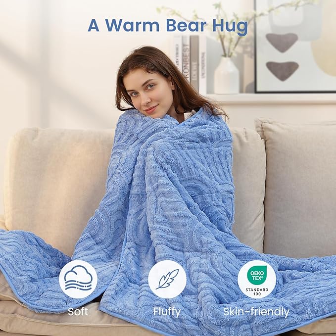 Sherpa Fleece Adult Weighted Blanket Great for Sleep, 20 lbs Dual Sided Soft Fuzzy Heavy Blankets for Couch Bed Sofa, Cozy Warm Fluffy Arched Jacquard Throw for Winter (Blue, 60" x 80", 20 Pounds)
