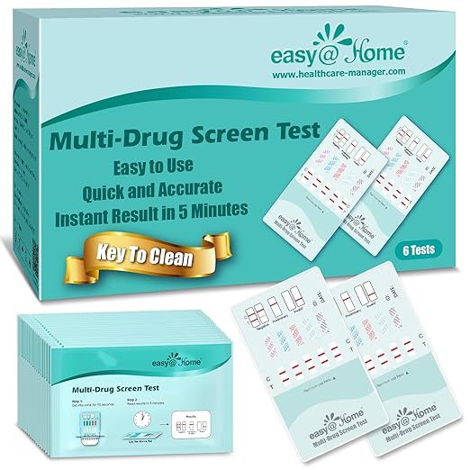 Easy@Home Multi-Drug Screen Test: 6 Pack Urine Drug Tests Kit, Testing AMP/BZO/COC/THC/MET/MOR/BAR/MDMA/PCP/MTD, Instant Drugs Test Kits Including Sensitive Marijuana Test, #EDOAP-3104