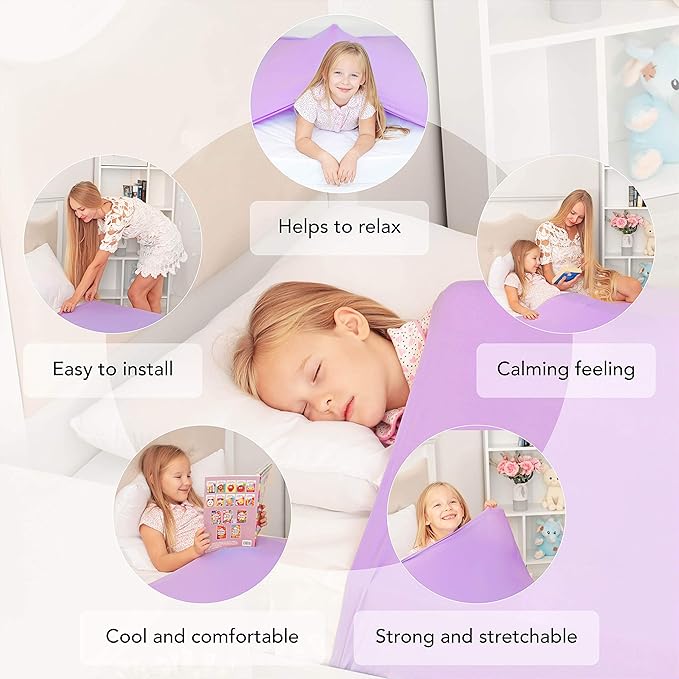 Sensory Compression Blanket | Spandex Bed Sheet for Kids & Adults | Deep Relaxing Feeling, Release Oxytocin | Helps With: SPD, Anxiety, ADHD, Autism and More | Breathable & Stretchable | Full Size