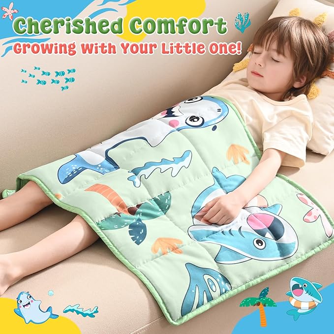 anfie Weighted Lap Pad 2 Pounds, Weighted Blanket (30"*40") Cooling Blanket for Sleeping,Weighted Throw Blanket for Travel Indoor Outdoor (Green Shark)