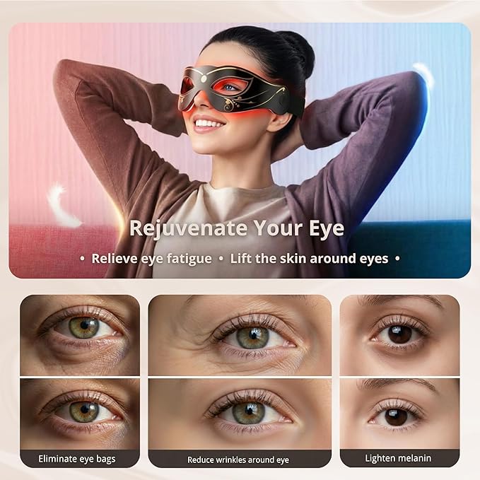3 Modes Red Light Therapy for Eyes,Under-Eye Red Light Therapy mask Glasses & Light-Based Mask for Treatment of Periorbital Wrinkles,Relieving Eye Fatigue,LED Eye mask EY-20R